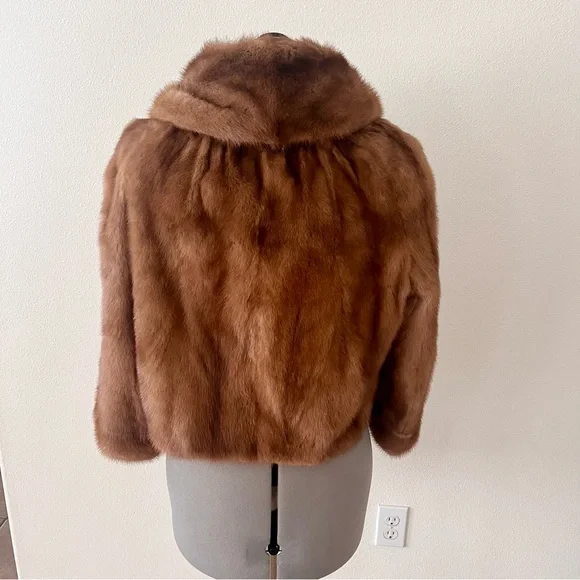 Luxury Kimble Furs Genuine Mink Fur Brown Crop Short Coat, Mint Vintage Size M